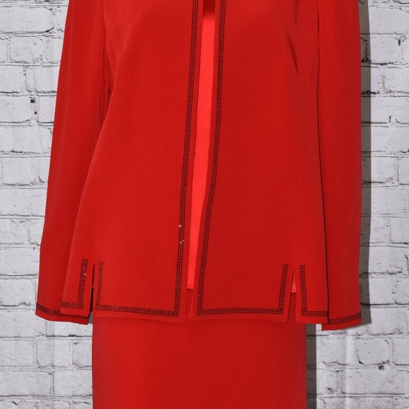 3pc Lourdes Chavez Haute Couture Red Silk Skirt Designer Suit Size S/M NEW!!! - Picture 3 of 15